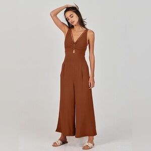 Chic Brown Sleeveless Wide Leg Jumpsuit Romper